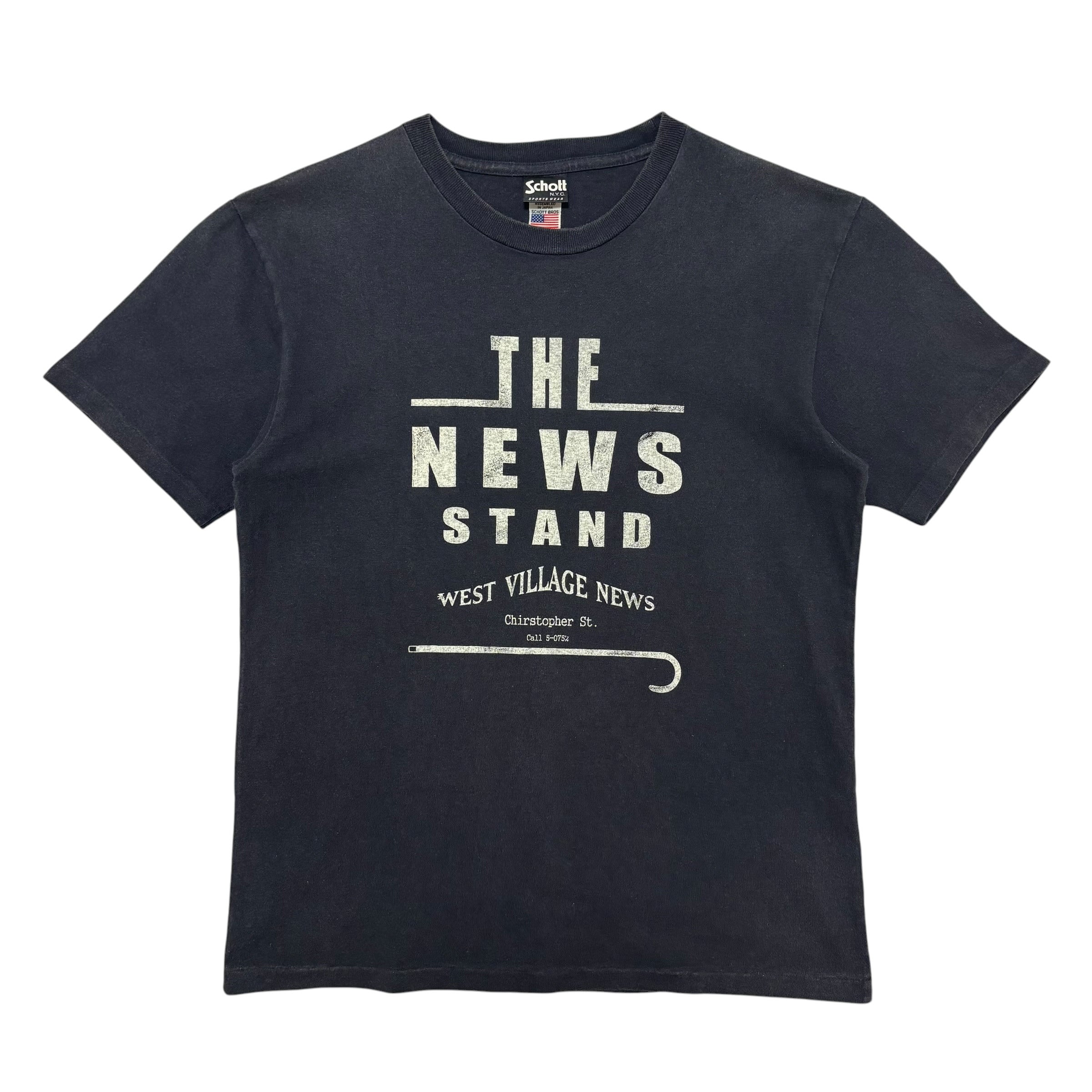 古着 ショット Schott 半袖 プリント Tシャツ クリーニング済み フェードブラック メンズM