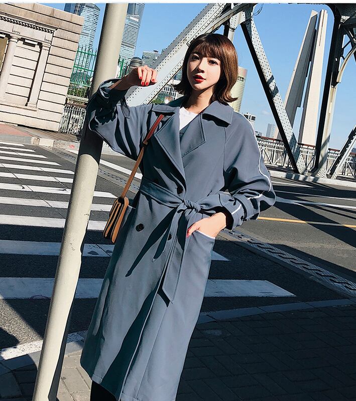 トレンチコート アウター レディースファション ロングコート 春服 カジュアル ゆったり 韓国風 着痩せ 高見せ ロング丈 長袖 シングルブレスト ベルト付き ブルー ブラック S M L Elegant