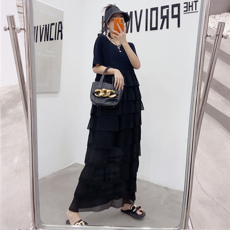 ラウンドネックホルターロングスカート ドレス Oネック マルチレイヤー ミックスインファッション24490746813