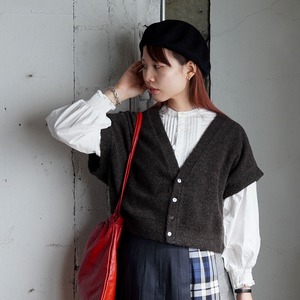 universal tissu recycle wool pile V-neck vest -brown-