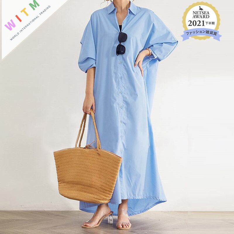 2022春夏新作 ロングシャツ ワンピース シャツワンピース 羽織り 1枚で2役 カジュアル 体型カバー