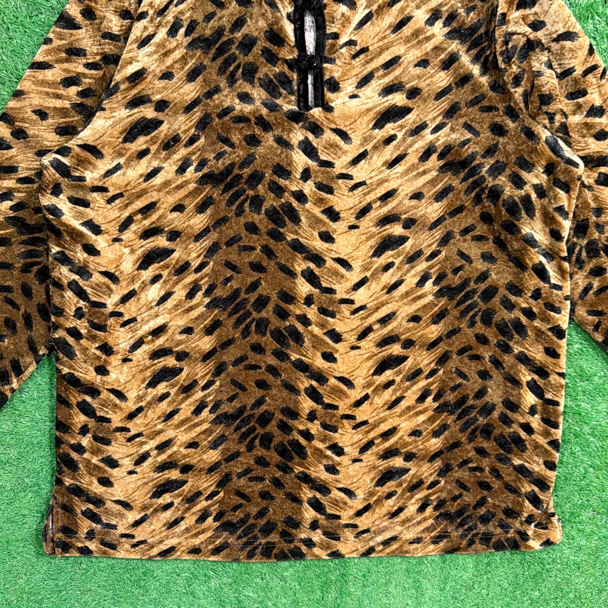 Lady's】 80s レオパード ベロア調 トップス / 80年代 シャツ 古着 豹