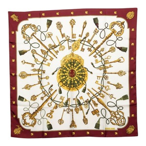 エルメス カレ90 LES CLES 鍵 スカーフ レッド マルチカラー シルク レディース HERMES 【中古】