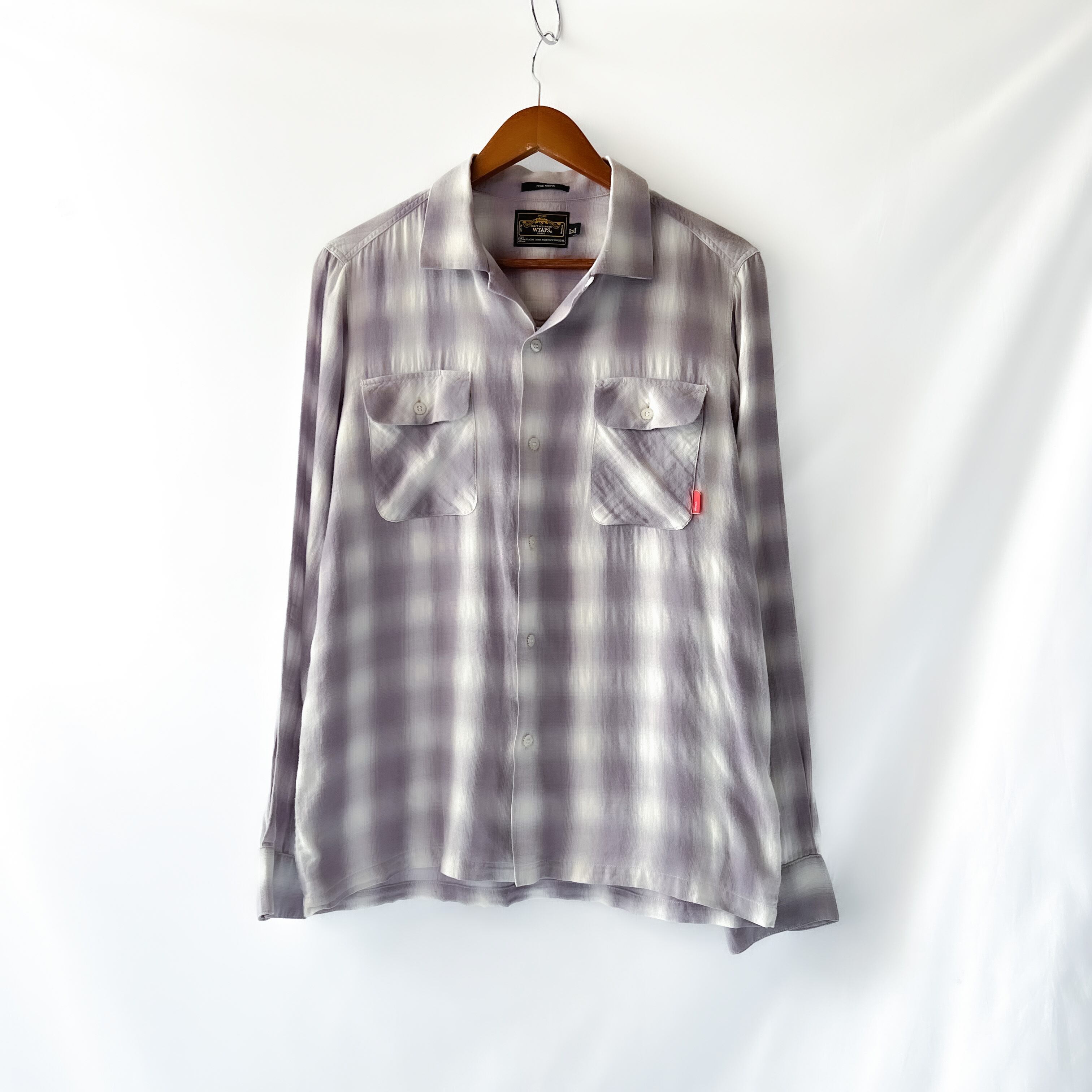 Late 00s “Wtaps” purple ombre check × open collar × box silhouette ...