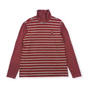 adabat アダバット 起毛 ボーダー ハイネック 長袖 シャツ 48/レッド×グレー メンズ ゴルフ