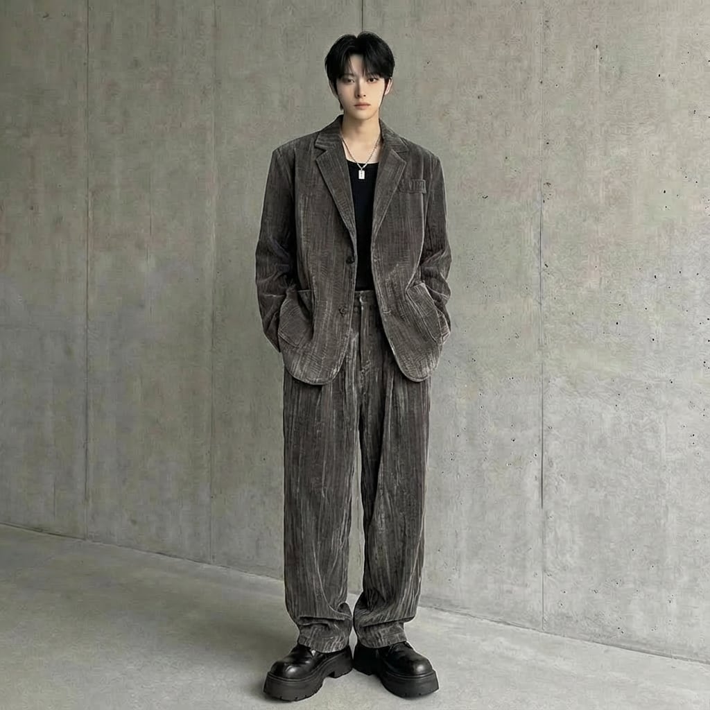 レトロスタイル ベルベットルーズスーツ セットアップ 2カラー D11213