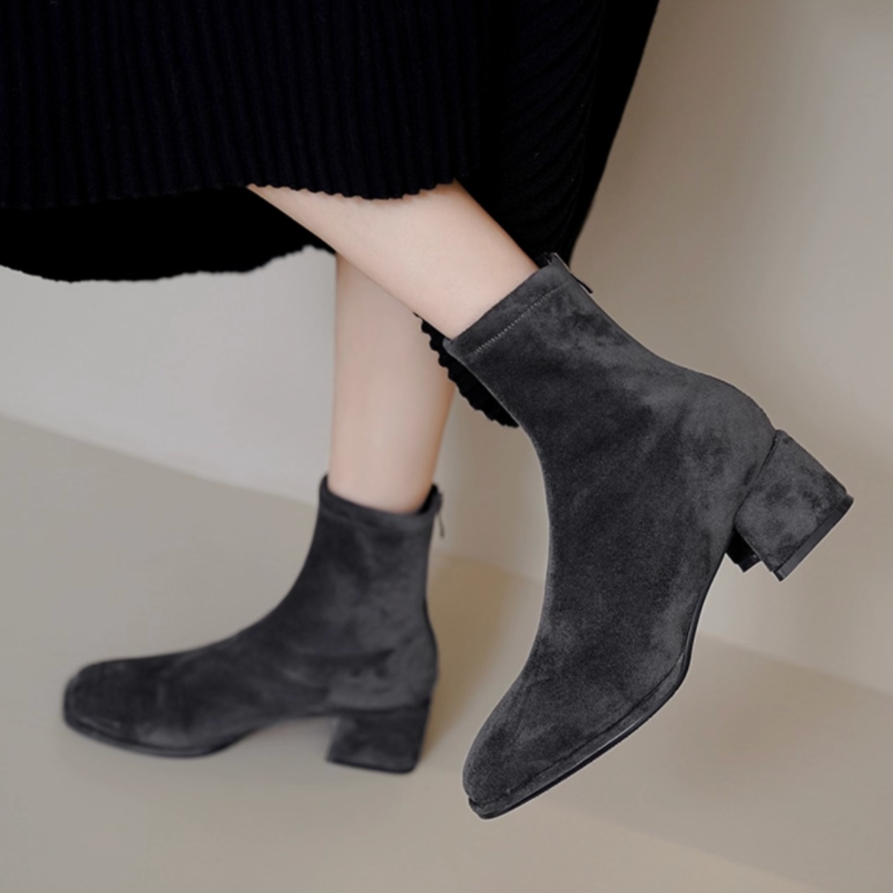 スクエアトゥ アンクル丈 ショートブーツ 00077・画像7