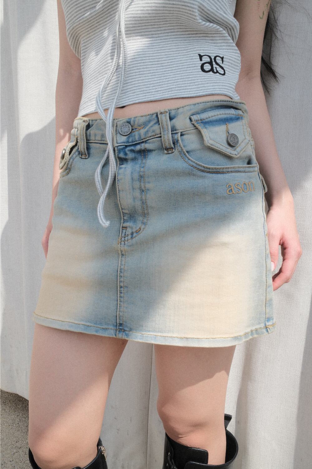 ason ミニスカート as”on] LIGHT-BLUE MINI SKIRT 正規品 韓国ブランド 韓国通販 韓国代行