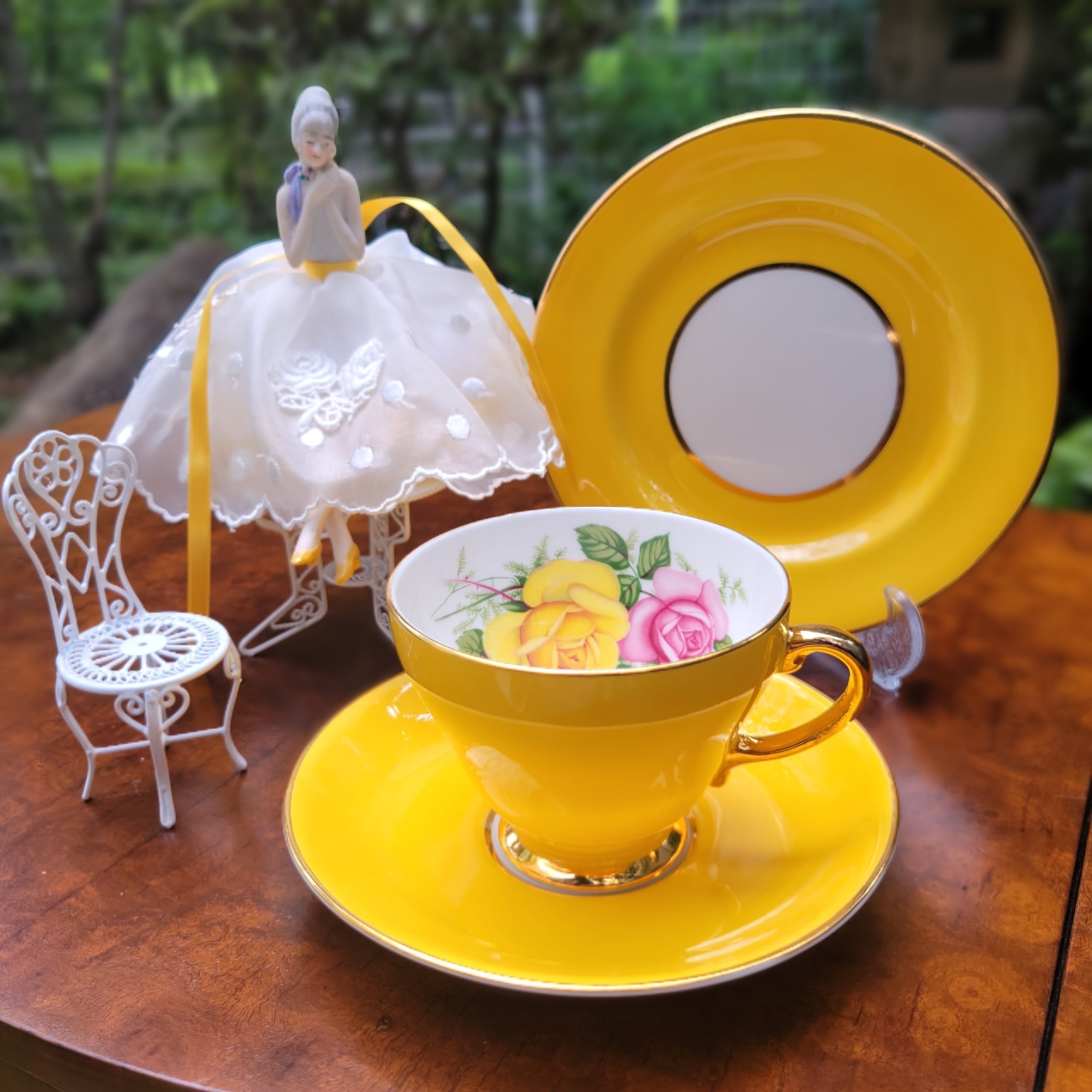 EDWARDIAN】22金の輝き！PINK＆YELLOW ROSE トリオ | Bunny Ears Antiques