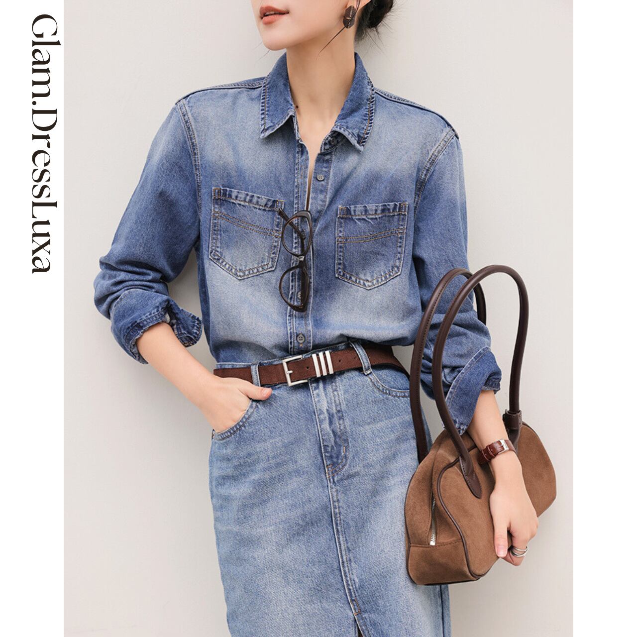 デニムシャツ&スカートset up_ST373