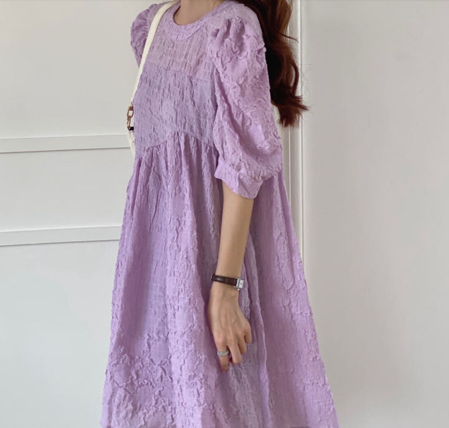 シフォンプリーツパフスリーブワンピース Honeyant