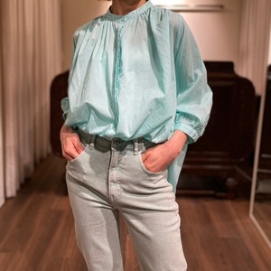 cotton sheer gather blouse mint