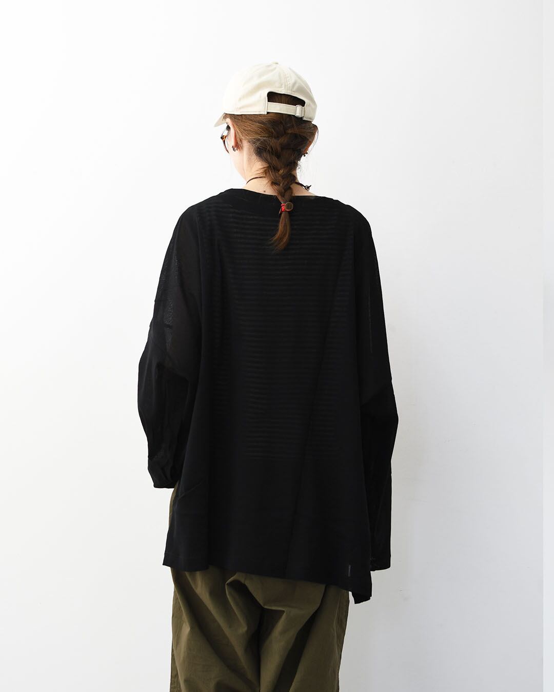 mizuiro ind [ミズイロ インド] mesh long sleeve wide T [1-210062