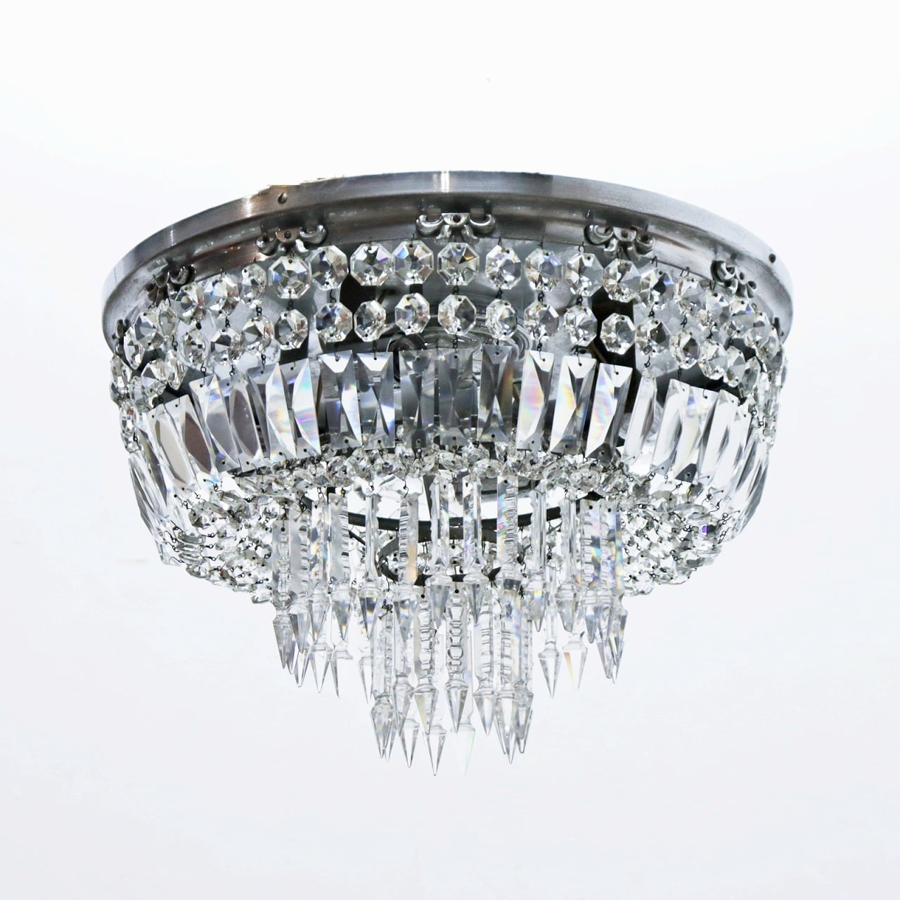 ヴィンテージ クリスタルガラス 5灯 シーリング シャンデリア ライト ランプ 照明 ラウンド 円型 PJT07017