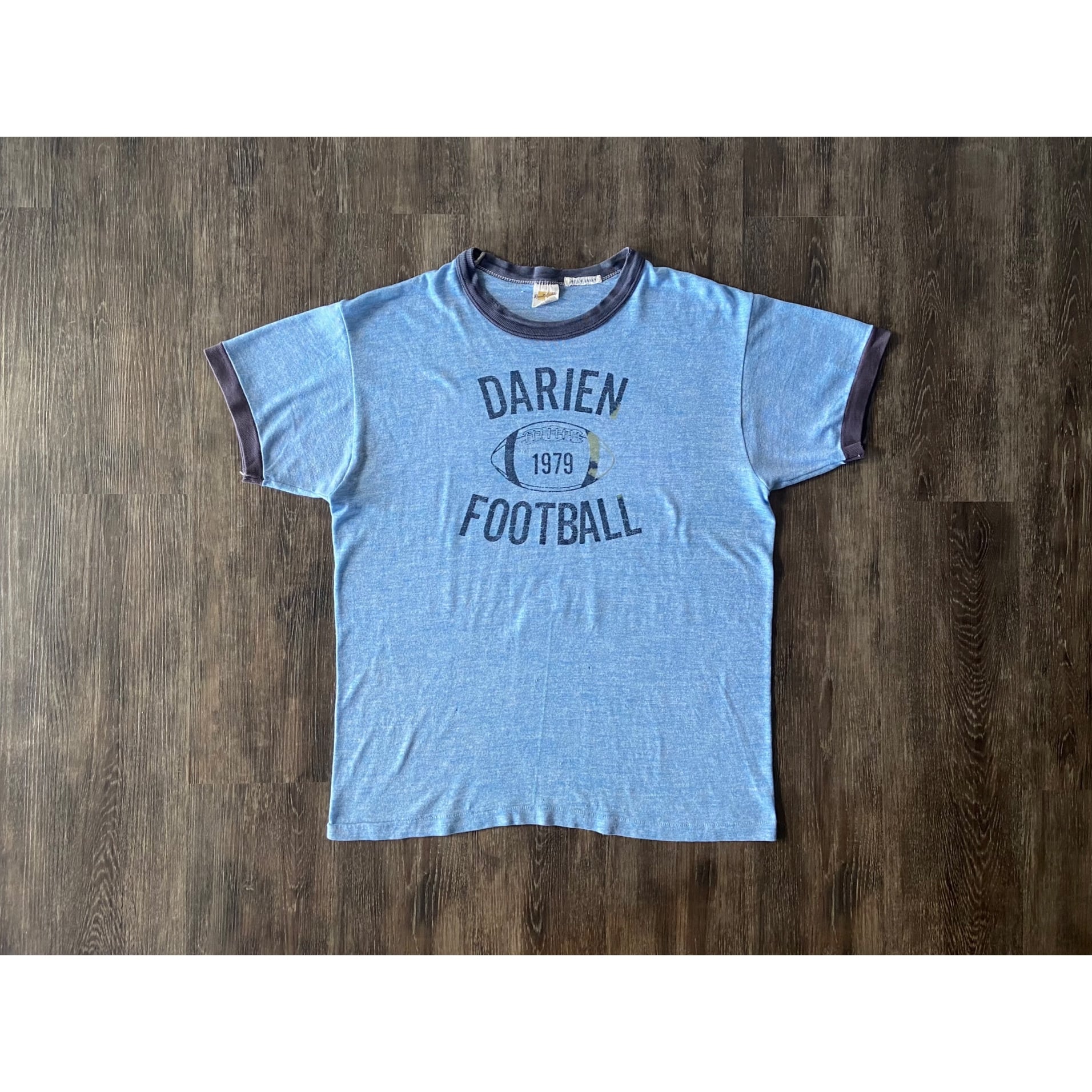 70s russell athletic s/s old college ringer tee blue