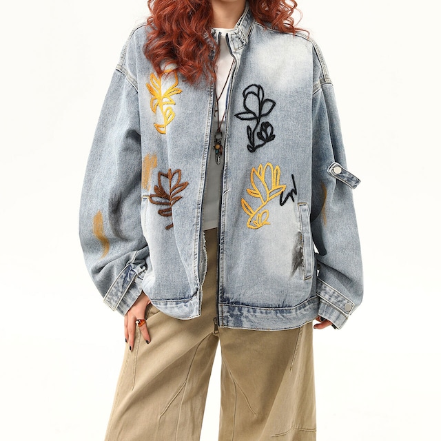 フラワーモチーフエンブロイダリーデニムジャケット R00938