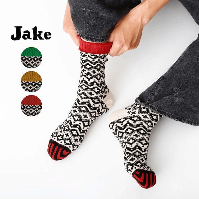 ジェイク Jake 靴下 ソックス メンズ MEN'Sエタージュソックス 男性 厚手 秋 冬 通年 ブランド 日本製 国産 綿 幾何学柄 北欧風 バイカラー おしゃれ プレゼント ギフト 25-27cm 21-26252 Fr140
