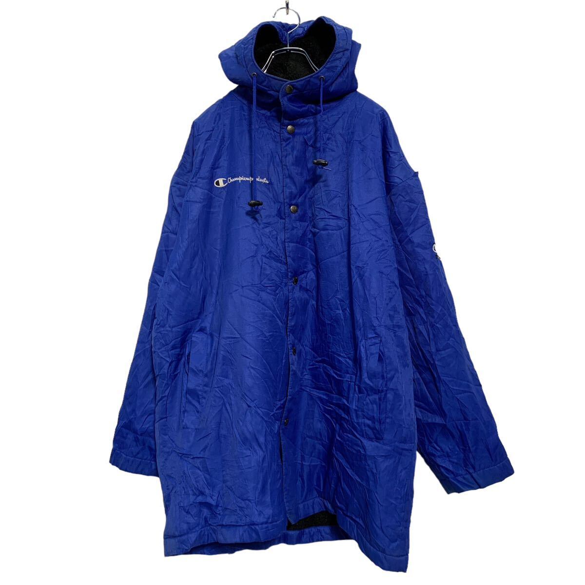 Champion 裏ボア ナイロンジャケット M ブルー チャンピオン 袖ロゴ 