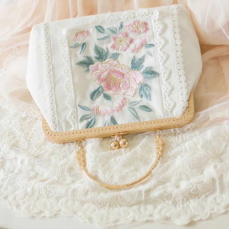 可愛い パーテイーバック レース 刺繍 コットンリネン チェーンバッグ