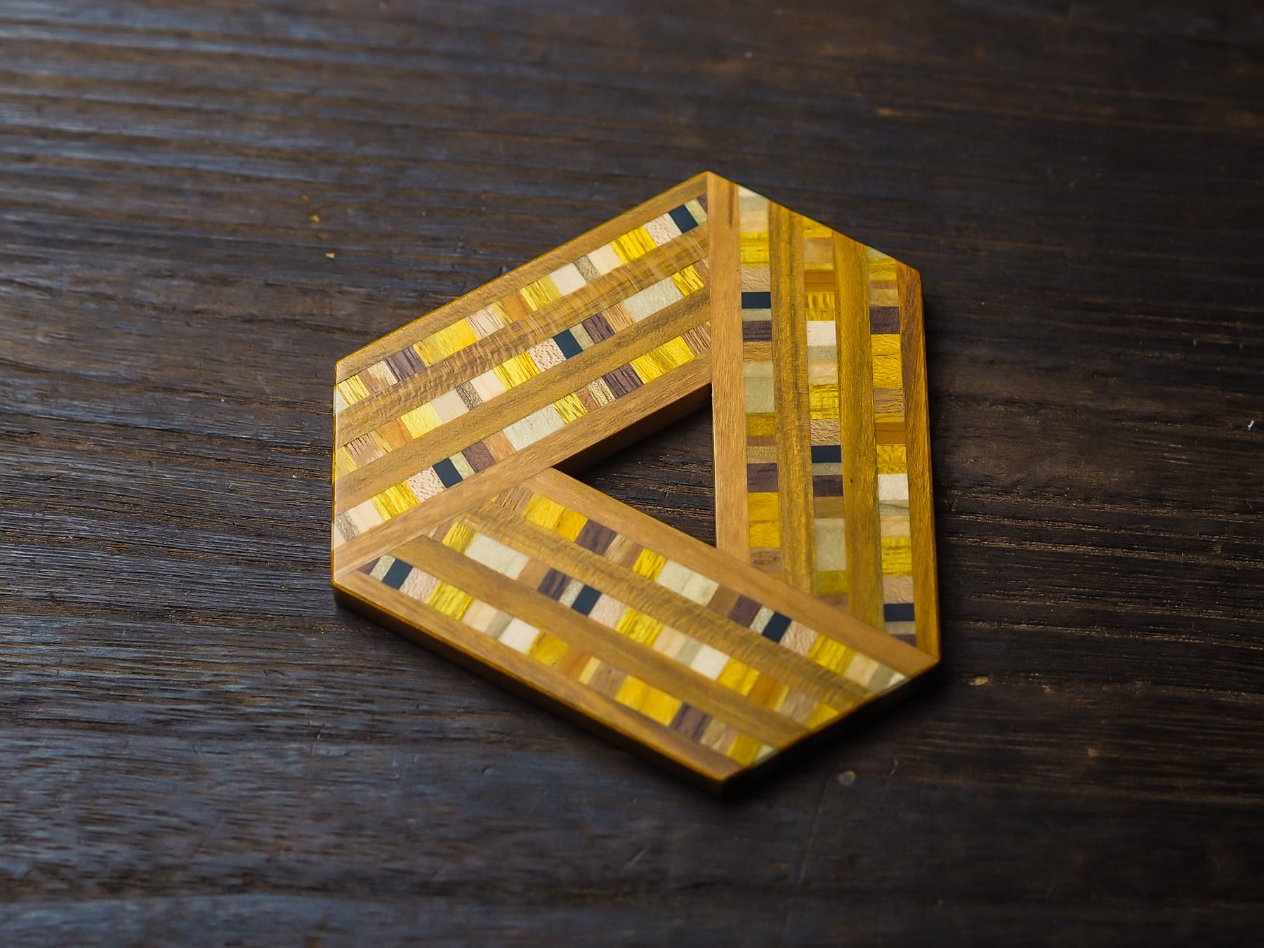 桜材 寄木三隅コースター／まつもと木工所