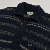 Crocodile クロコダイル ハーフジップ 総柄 ジャガード ウール ニット セーター サイズ M /ネイビー系 日本製 紳士