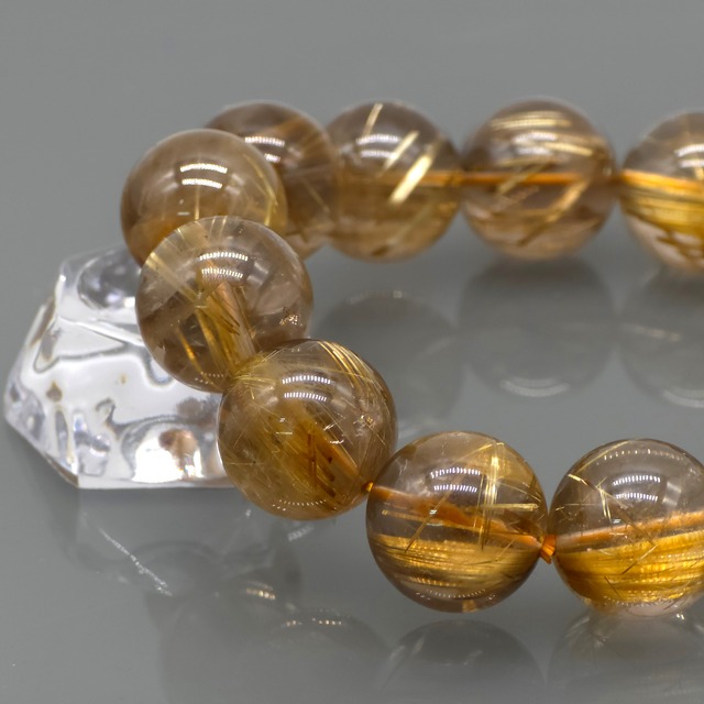 [高品質][大粒]スモーキータイチンルチルクォーツブレスレッド 18mm 手首17cm