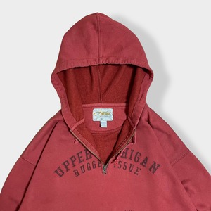 【ARTISANSINC】ハーフジップ スウェット パーカー フーディー アーチロゴ プリント プルオーバー くすみカラー XL ビッグシルエット 赤茶色 US古着