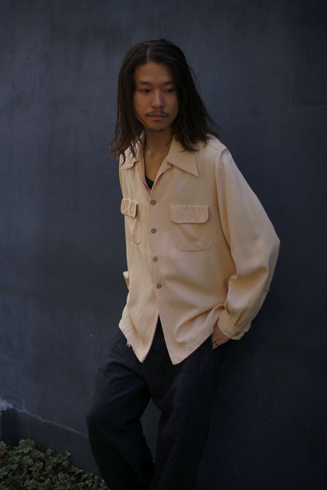 BERTON of California] Vintage Rayon Gabardine Open Collar Shirt