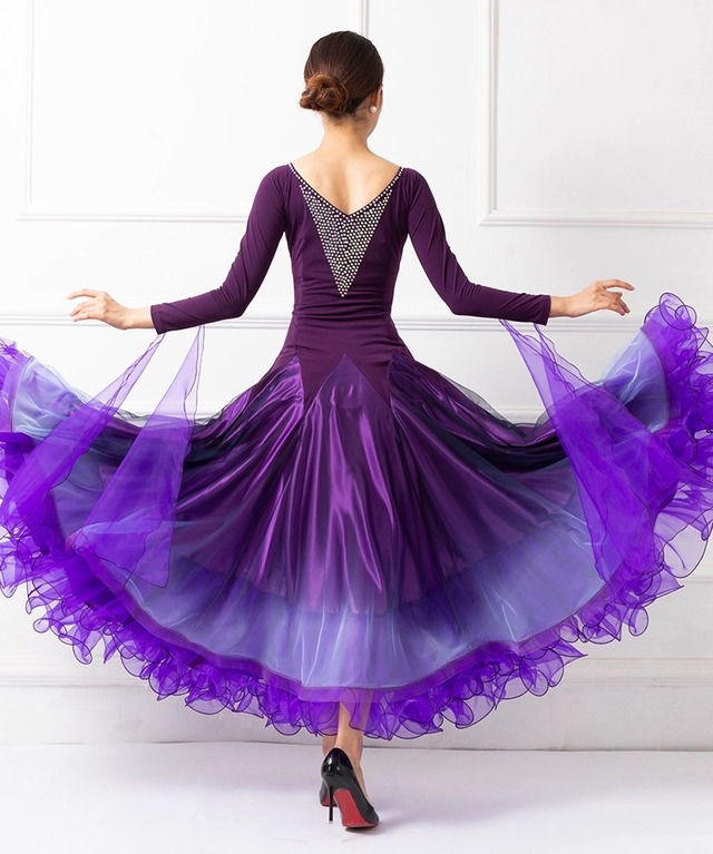 ロングスリーブ フレアシルエット フリル スタンダードドレス  ds0170