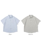 ストライプ柄ボタンフロント半袖シャツ　S0475