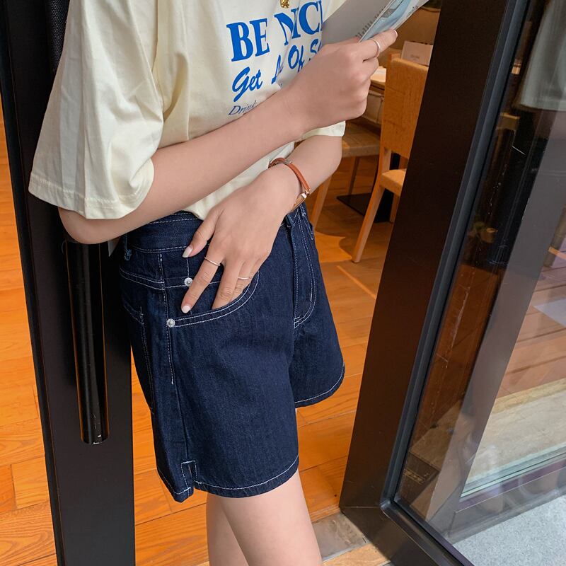 サイドスリットショーツ サマー薄手ダークハイウェストジーンズ レディース 夏物 ブルマー ビッグFスモールZ韓国28665459152