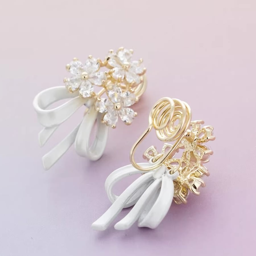 フラワーウェディングピアス、イヤークリップ