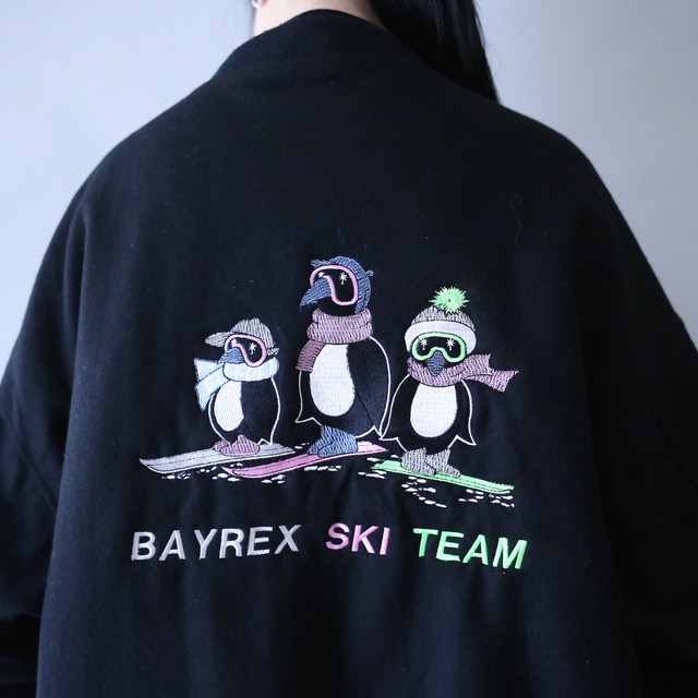 "刺繍×ペンギン"  back design XXL over silhouette black blouson