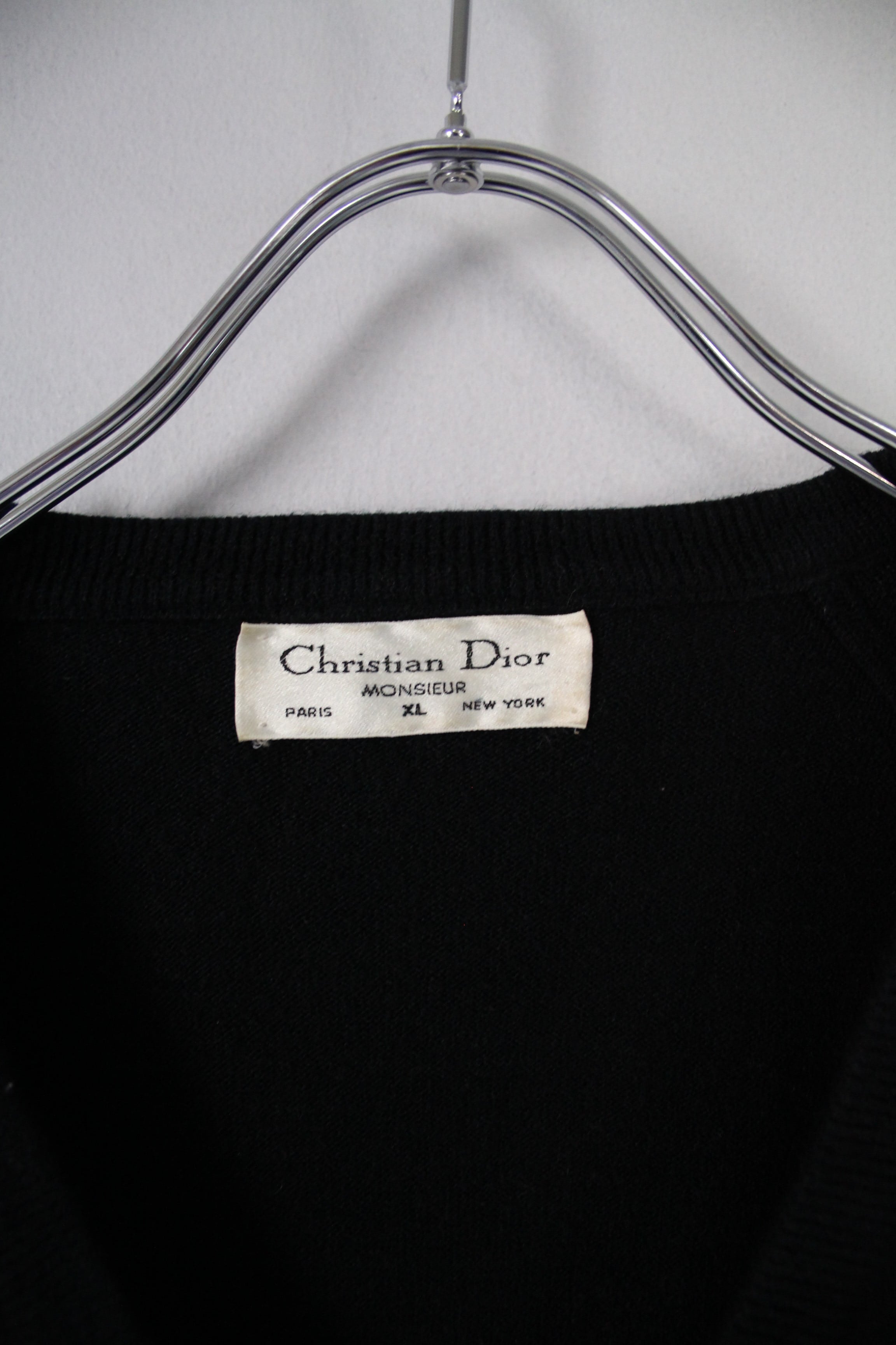 美品✨ Christian Dior 半袖ニット Vネック ブラック 黒 L 1980's~ Christian Dior Vネックニット XL ブラック 【OT-3816】 | cv