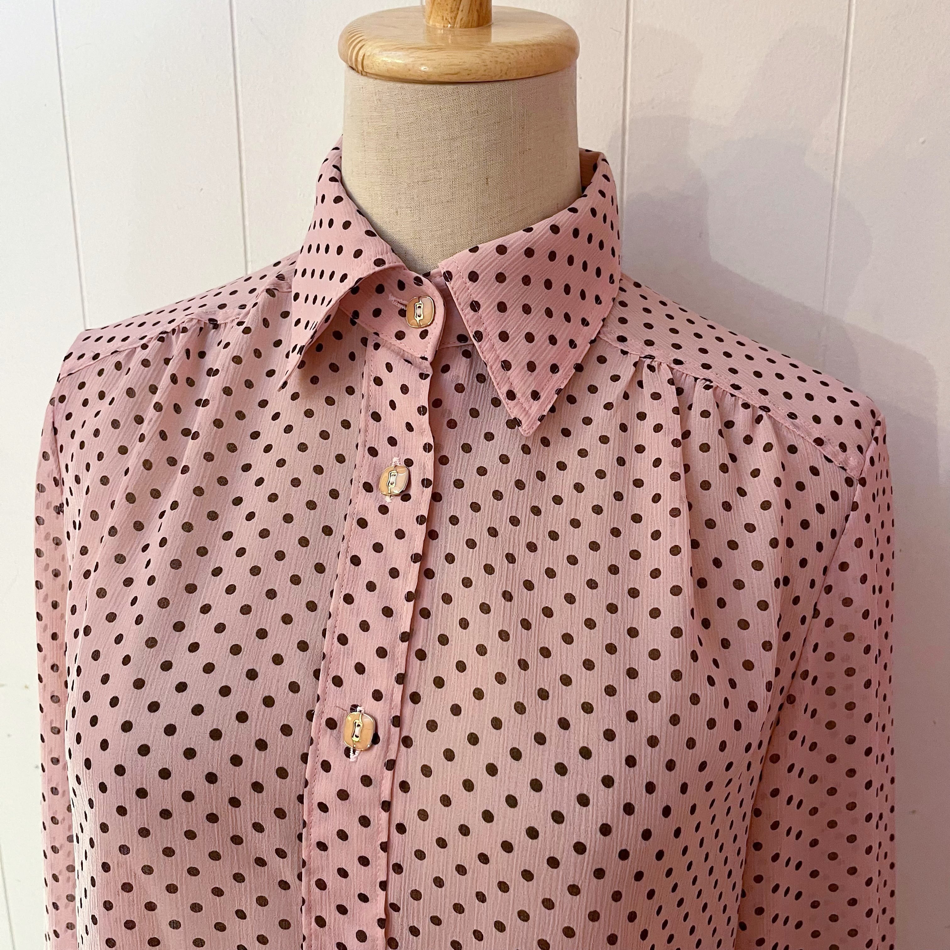 brown dot pink sheer blouse