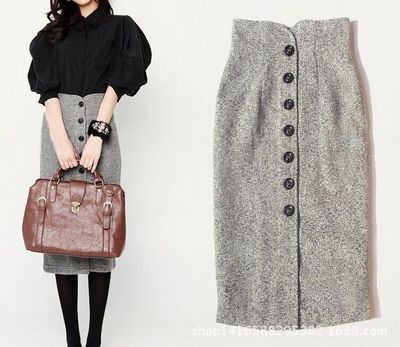 タイトスカート ハイウエスト 秋冬 フロントボタン ペンシルスカート