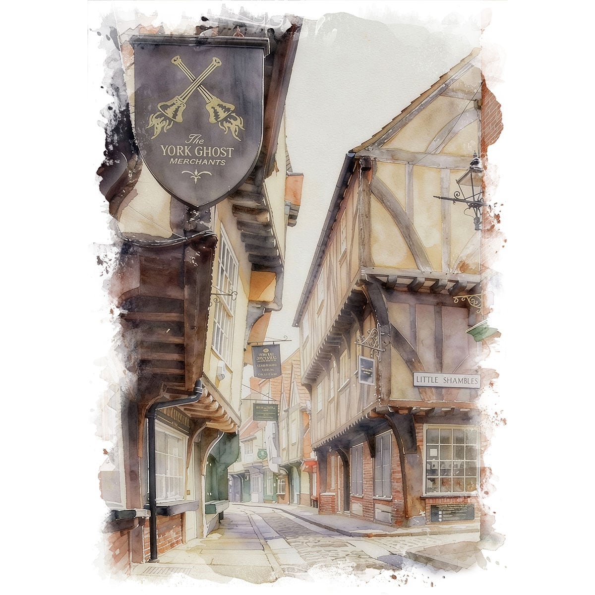 絵画 イギリス 風景画(街並み) ヨーク シャンブルズの通り インテリア