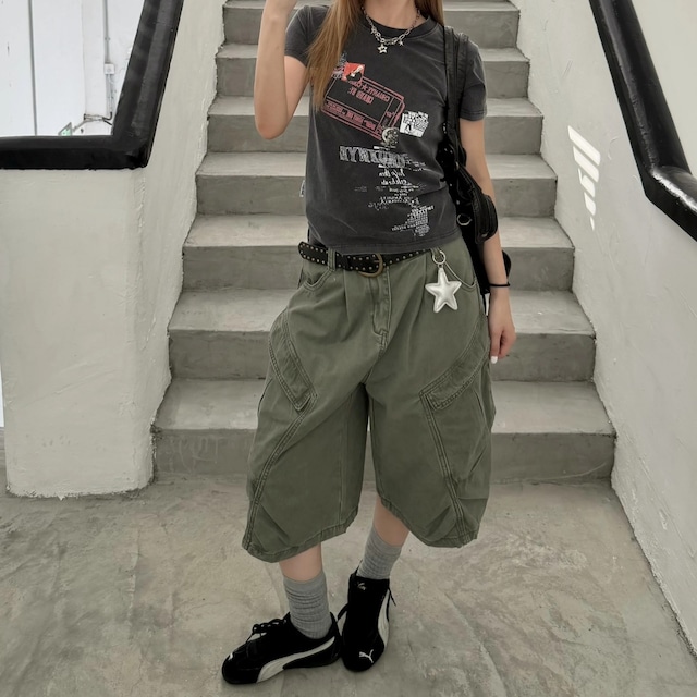 ユーズドライククロップドワイドカーゴパンツ 2col R02454