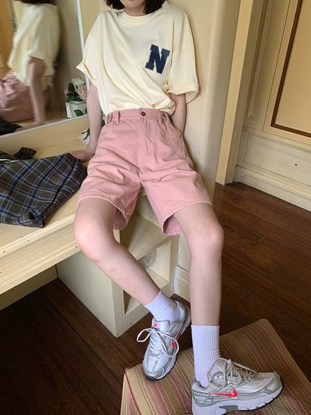 【新作】【送料無料】 デニムショートパンツ レディース トレンド インス 2022 夏新作 ハイウエスト スリム ルーズ Aライン ストレートパンツ ミディアムパンツ 5点パンツ 0317303251627