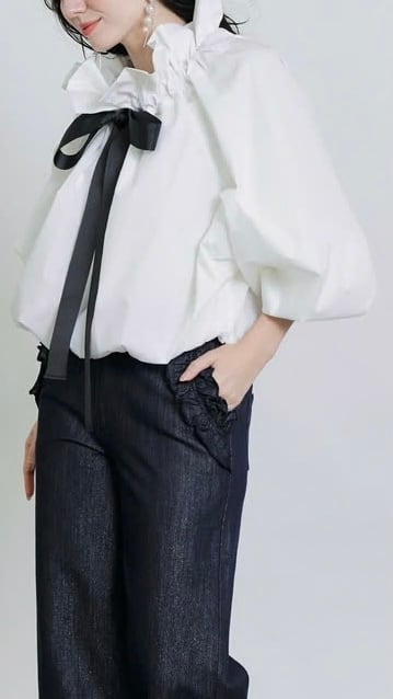 PICCIN ビッグカラーグログランリボンブラウス No.144610 ピッチン ホワイト Mサイズ