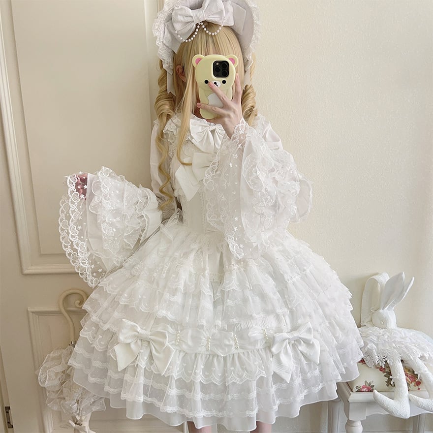 ゴスロリ通販 With U ドレス バックリボン レース 姫袖 ゴスロリ通販 With U ドレス バックリボン レース 姫袖