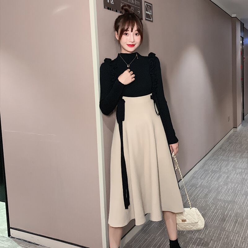 【新作】【送料無料】 マタニティウェア2020秋冬新作ニットトップス+ミドル丈スリングドレス、年齢を下げたツーピースセット妊婦-アリババ オータム 秋物 ウィンター 冬物 expec270648630757