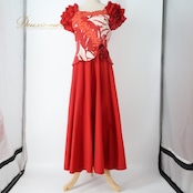 フラダンス 衣装 ワンピース ドレス レッド系 アビバーレ ハワイアンプリント アロハ Avivare フラ ダンス レッスン 練習 フリル袖 花柄 ハワイアン ホワイト系 ピンク系 赤 白 ピンク 華やか 鮮やか かわいい おしゃれ フェミニン かわいらしい カジュアル フラスタイル 南国風 レディース