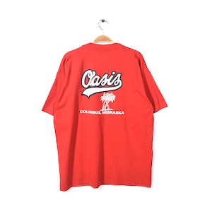 90s フルーツオブザルーム OASIS パームツリー USA製 シングルステッチ ヴィンテージTシャツ 赤 メンズXL 古着 アメカジ @BZ0051