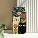 受注生産 iPhoneケース 黒猫と花の民芸柄｜猫モチーフ FMSY117A