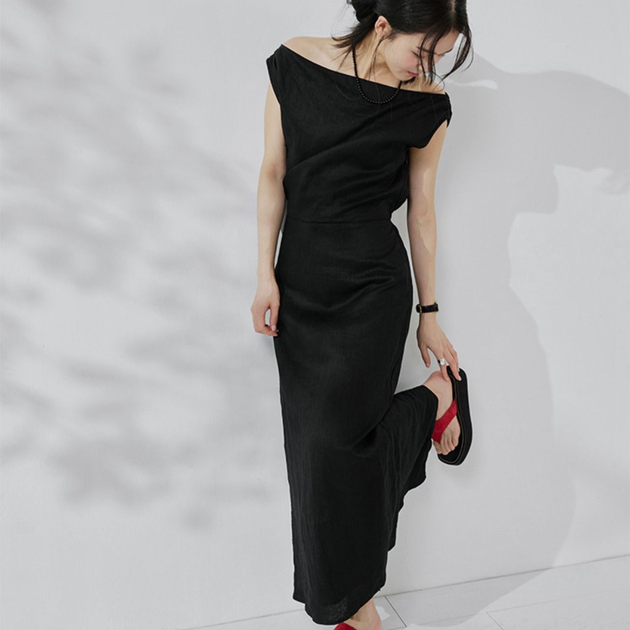 draped neck sleeveless maxi dress  T4422