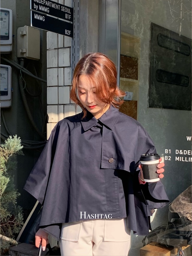 short cape trench coat / navy (送料無料)