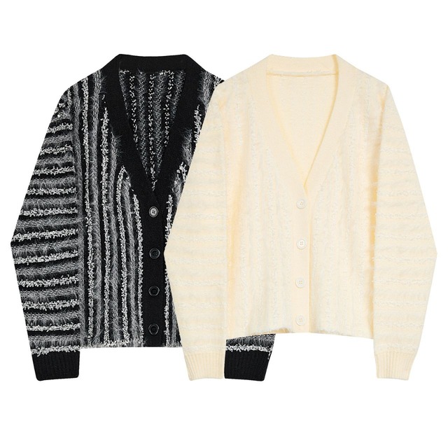 Stripe Shaggy Knit Cardigan【00307】