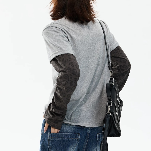 leopard-sleeve layered long tee　レオパードスリーブレイヤードロングティー　J2100