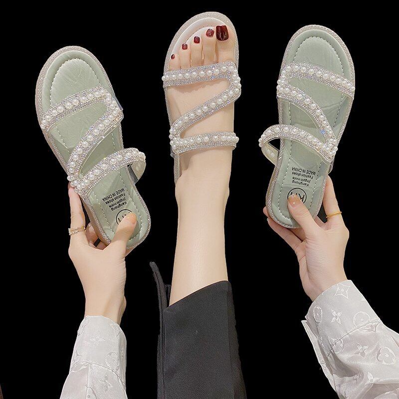 ミュールサマーラインストーンパール 靴 シューズ 夏物 真珠 フェイクシューズ46886828288